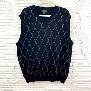 Tasso Elba Golf 100% Cotton V-Neck Black Sweater Vest XL‎